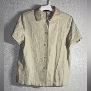 Women's Cream Short Sleeve Button-Up Top